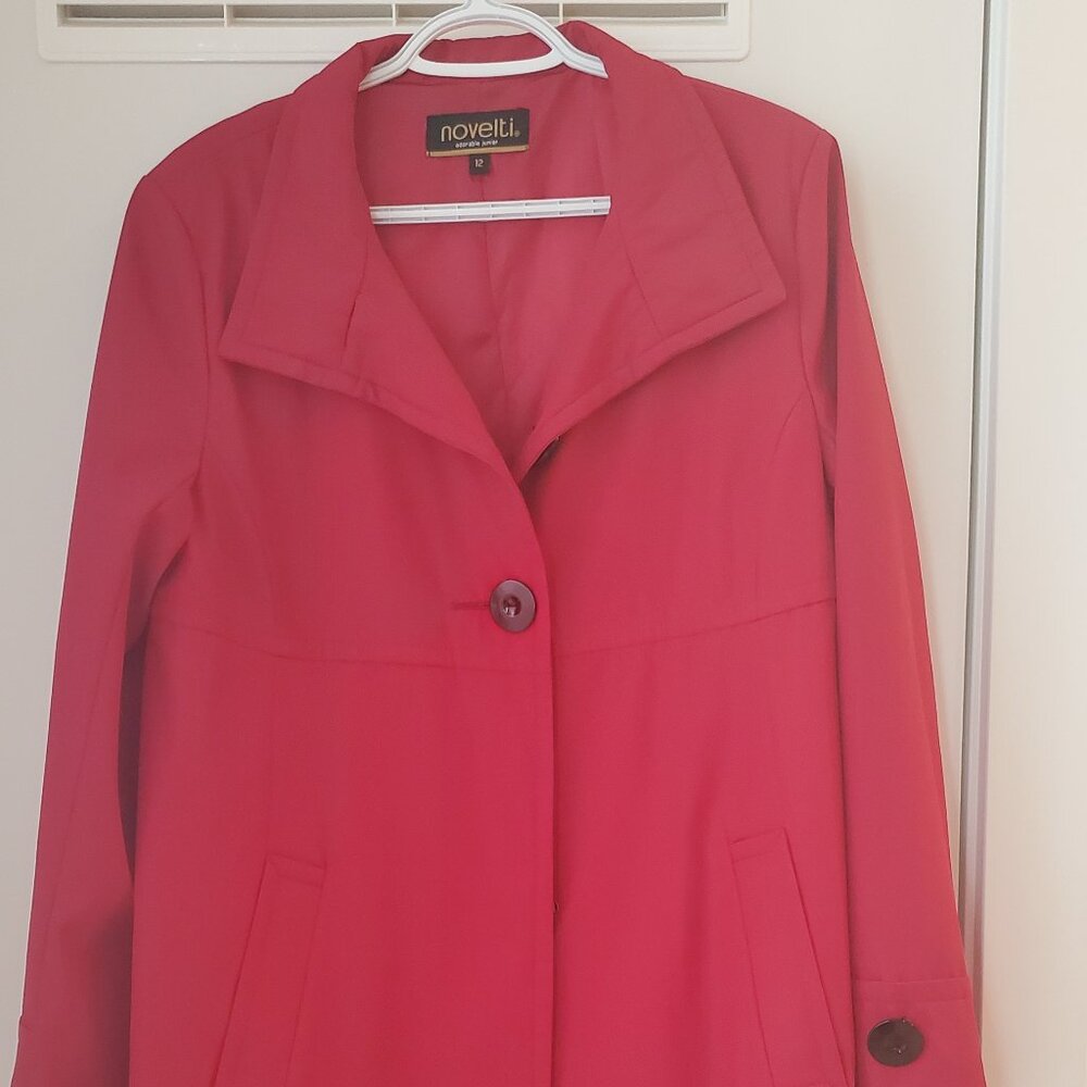 NOVELTI Cherry Red Waterproof Raincoat Trench Jacket Size 12